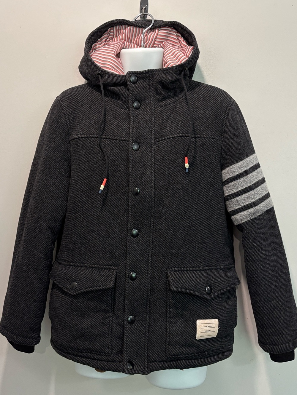 Thom Browne 4-Bar Charcoal Wool Hooded Jacket Grey Size 4 L/XL - Picture 3 of 16